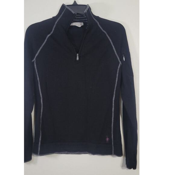 Smartwool Sweater Base Layer Womens Medium Black Quarter Zip Merino Wool Sweater - Picture 2 of 13